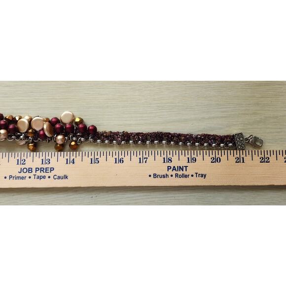 Necklace-Vintage St. John-Multi Strand-Beads-Woven-Dark Purple-Gold-22 in - Picture 12 of 14